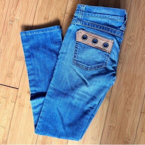 Frankie B. Vintage Light Blue Jeans with Tan Accents - Picture 8 of 8